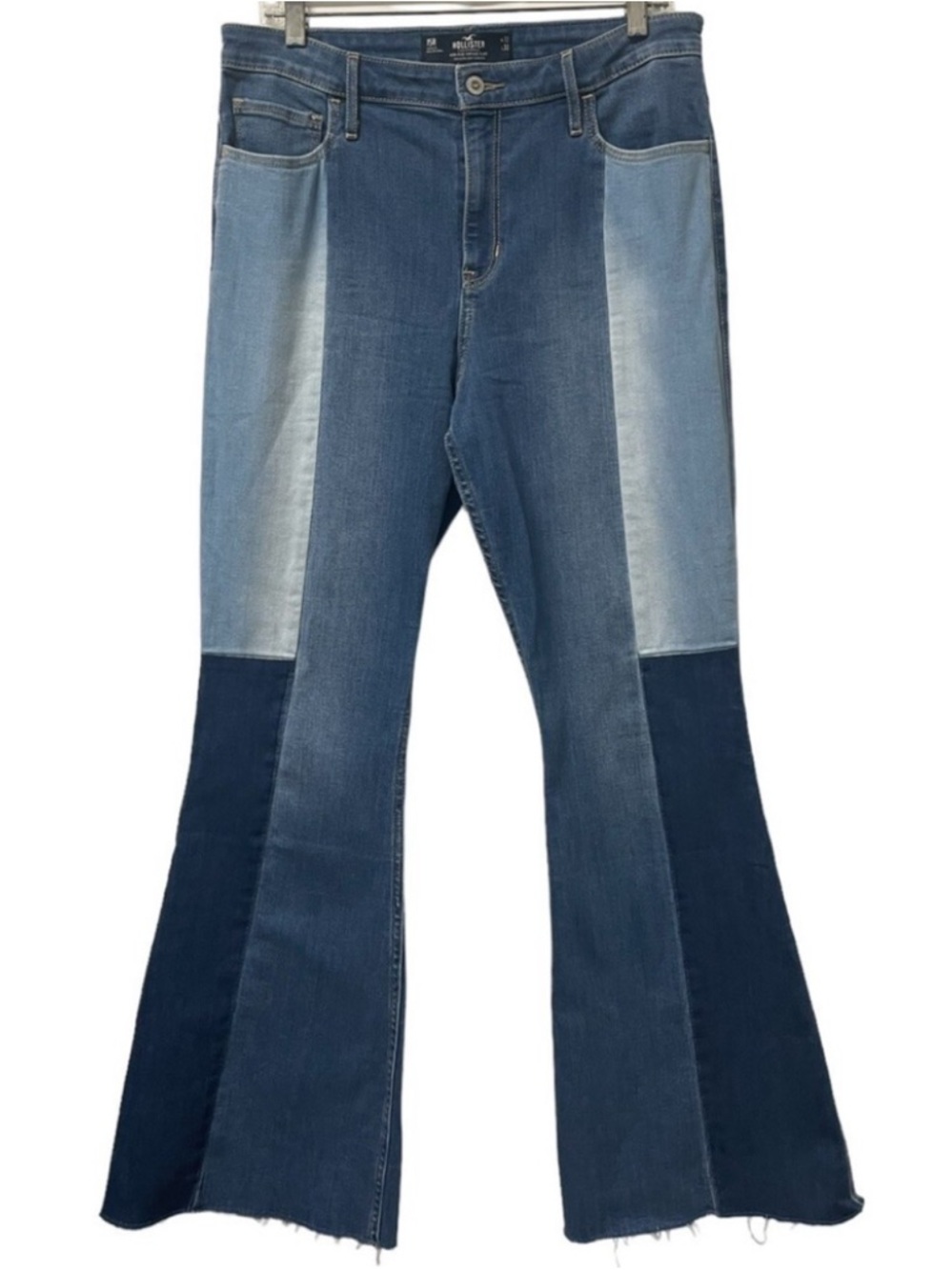 Hollister High Rise PatchWork Raw Hem Flare Jeans